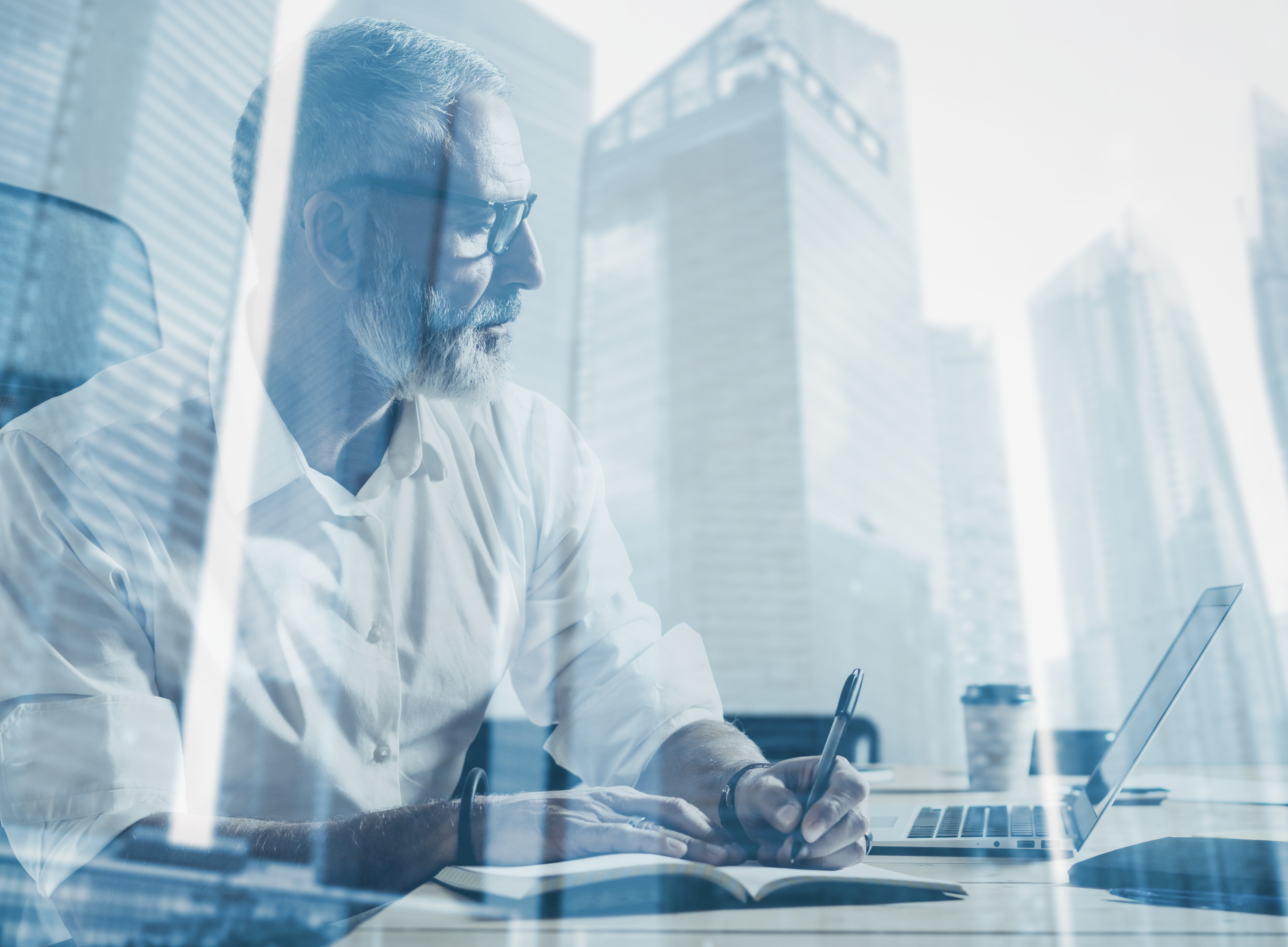 Financial advisor analyzing data in a modern office